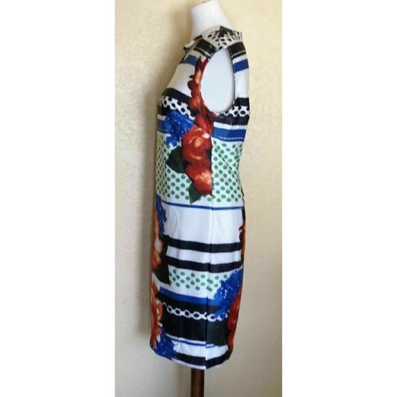 Eci Women's Red Print Scuba Cut out Sleeveless Shift Dress Size 8 - Picture 10 of 10